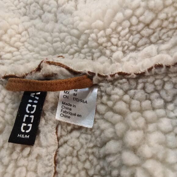 H&M Women’s Sherpa Lined Button Front Jacket Coat Brown Tan Size M - Picture 5 of 8